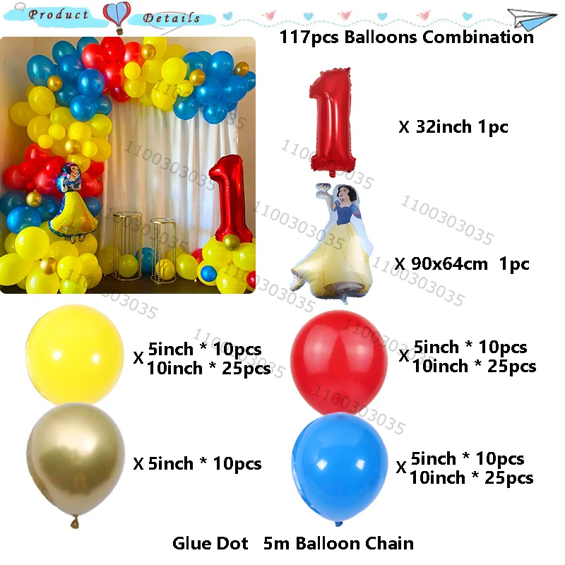 Imagem -05 - Princesa Neve Branca Foil Balões Balões Número Vermelho Girls Birthday Party Decoration Baby Shower Balls 32 117 Pcs