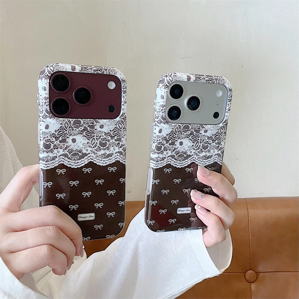 Fashion Korea Ins Lace Butterfly Phone Case For iPhone 18 Pro 15 16 17 Pro Max Cover Shockproof Cute Cases 18Por 16pro Funda