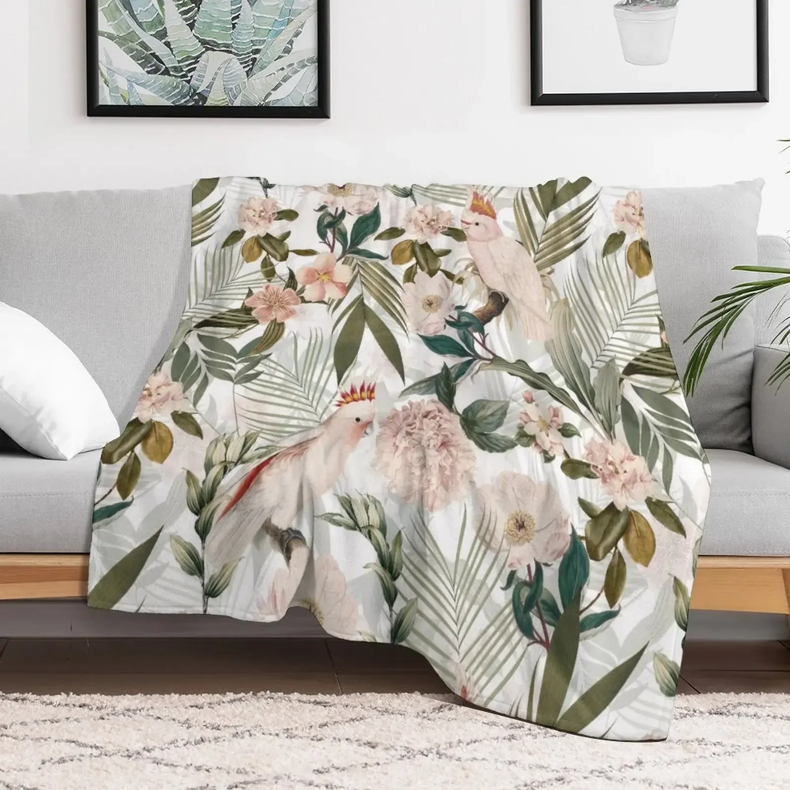 

Tropical cockatoo and jungle pattern - white Throw Blanket Sofas Vintage Luxury Brand Blankets manga Blankets For Baby Blankets