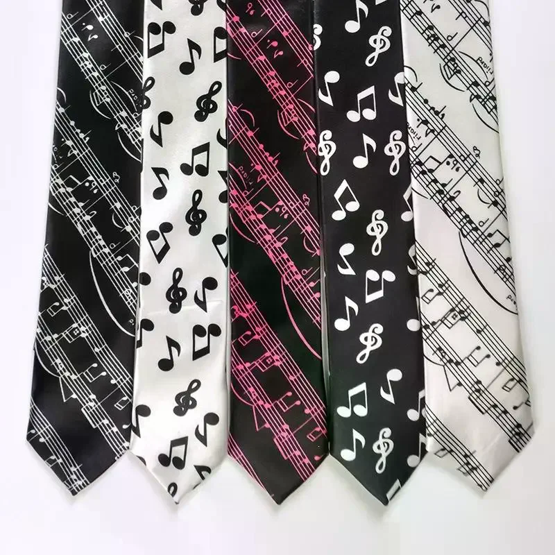Notes Printed Tie Silky Narrow Neckties Slim Smooth Piano Guitar Necktie Simple Elegant Trendy Unisex Ties Gift Classic Musical
