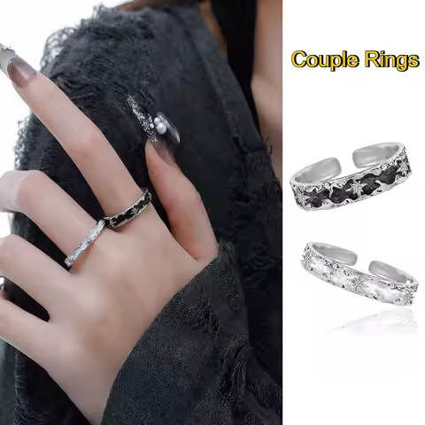 Adjustable Star Couple Rings, Stainless Steel Punk Jewelry for Women Men, Comfort Fit Daily Wear Gift Idea 2 Color