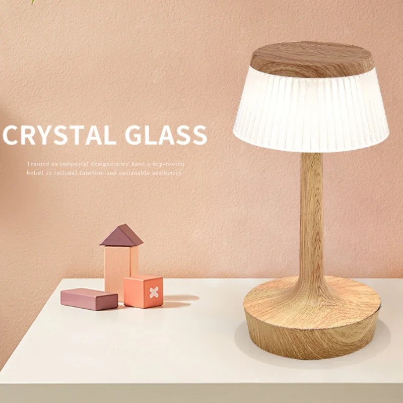 Lámpara de mesa de cristal decorativa creativa, luz nocturna de protección recargable, dormitorio, estudio, cabecera de cama, luz Led de proyección de atmósfera