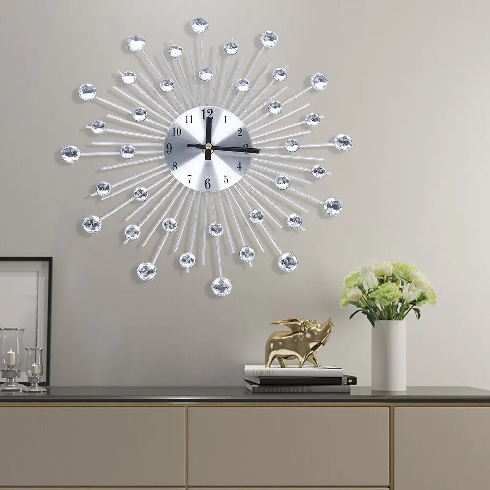 Modern Large Wall Clock 3D Metal Wall Watch Silent Home Living Room Luxury Decor