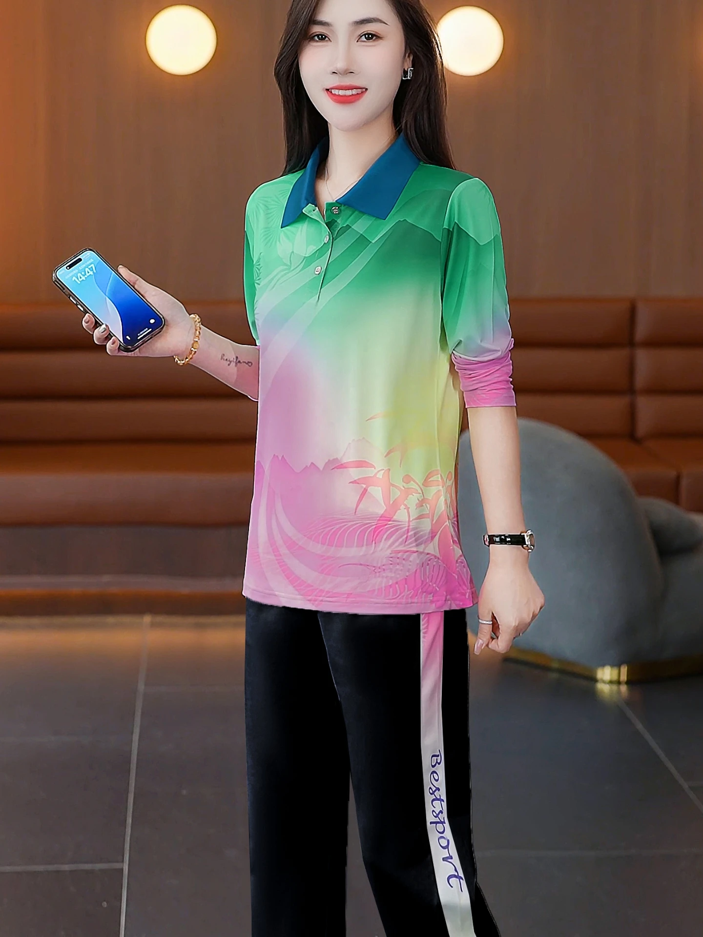 Qui Dry adient Color conjunto de ropa deportiva mujer primavera otoño nueva Faion traje de baile cuadrado correr mamá conjunto de dos piezas