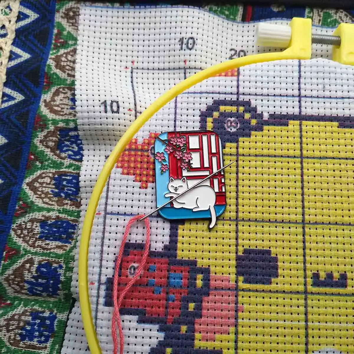 Cute Cat Magnetic Needle Minder for Cross Stitch, Kitty Needle Holder, Kitten Needle Nanny, Cat Lover Sewing Accessory Gift