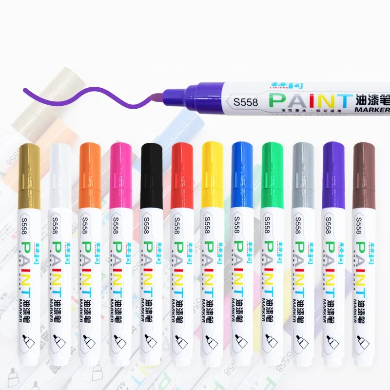 12 Colors Waterproof Permanent Oily Marker Pen School Office Supply Artist Paint CD Wood Rock Tire Mark Tool Student Gift MP45