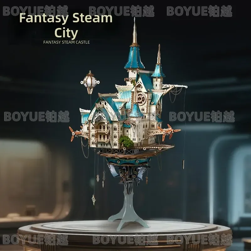 Steampunk Cat Wall Mounted 3D Puzzle DIY Assembly Building Block Model Toy Handmade Aerial Hut Decorative Craft Kit