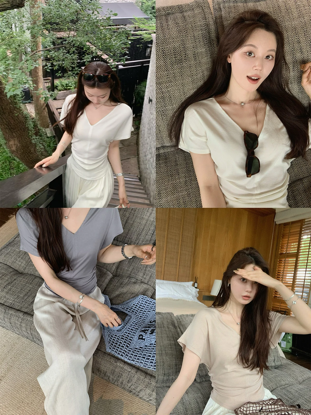 

Seeyouice Lanozy Vibe Comfortable to Wear Wool Silk Knitted T-irt Wide Sve Ele Sle Moisture ng Summer Top