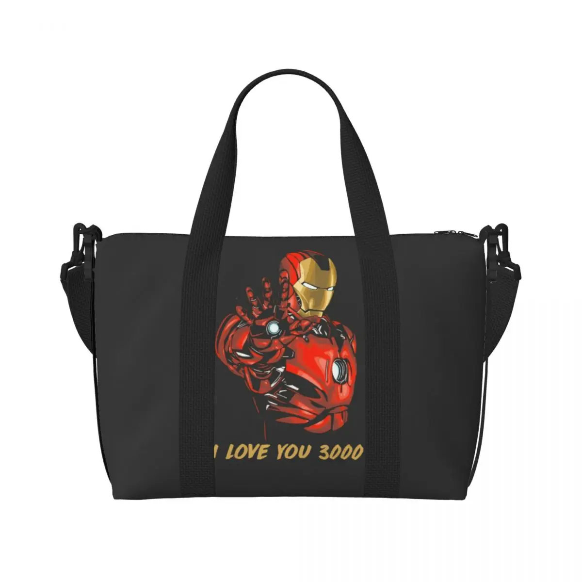 

Custom Iron Man I Love You 3000 Beach Tote Bag for Women Extra Large Gym Carry On Travel Shopping Bags