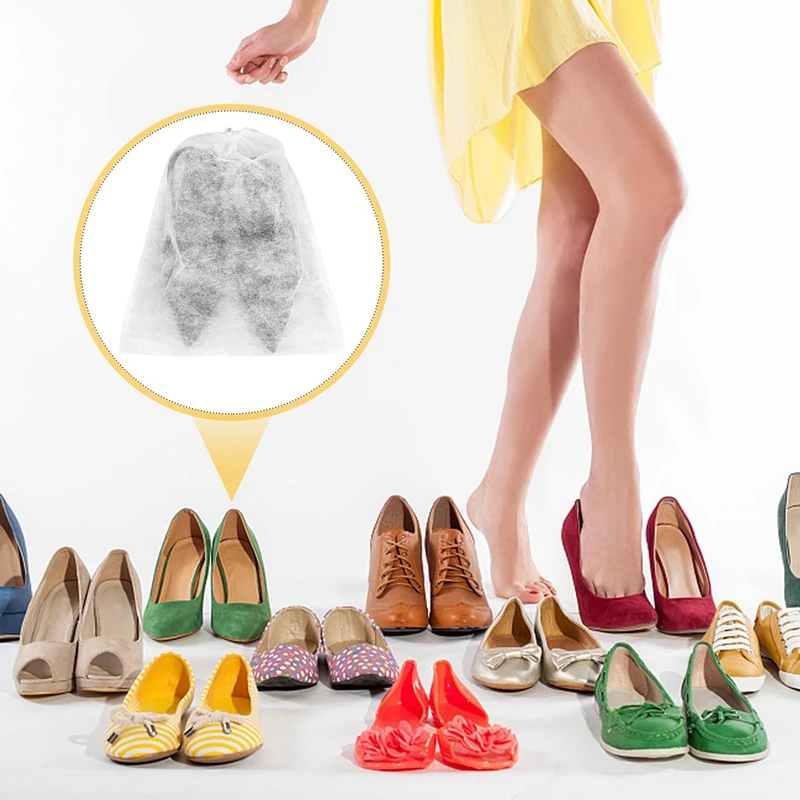 100 buah tas penyimpanan bening tali serut tahan debu penutup debu sepatu perjalanan tas organisasi rumah 24X38cm