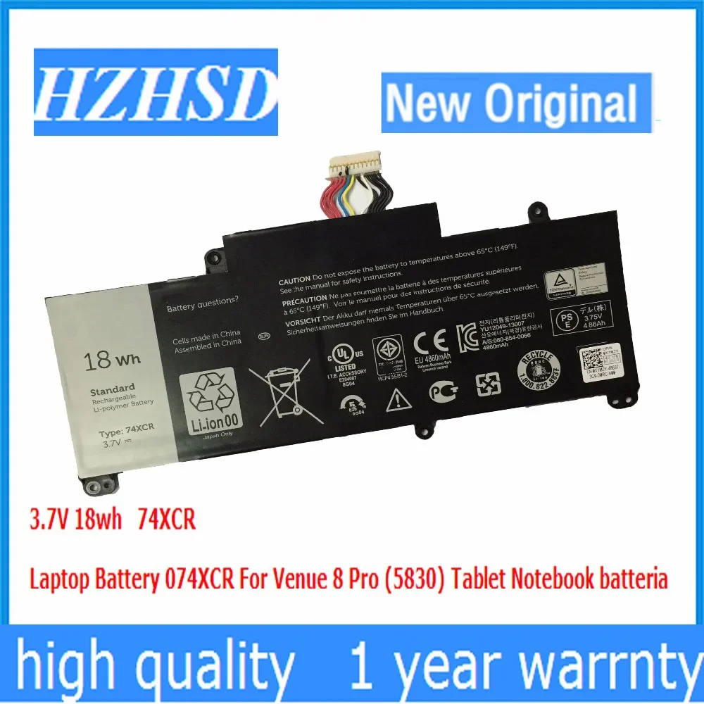 3.7V 18wh New Original 74XCR Laptop Battery 074XCR For Venue 8 Pro (5830) Tablet Notebook