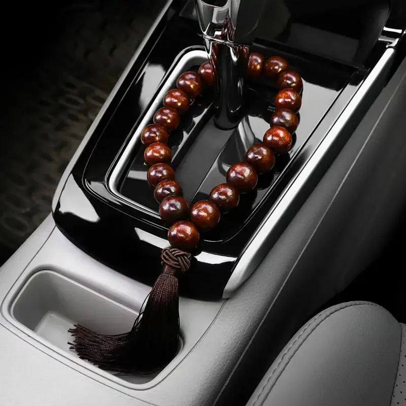 Car Gear Handle String, Car Large Black Wood Gear Bead Transfer Bead, Rearview Mirror Pendant Accessory, Retro Safety Talisman