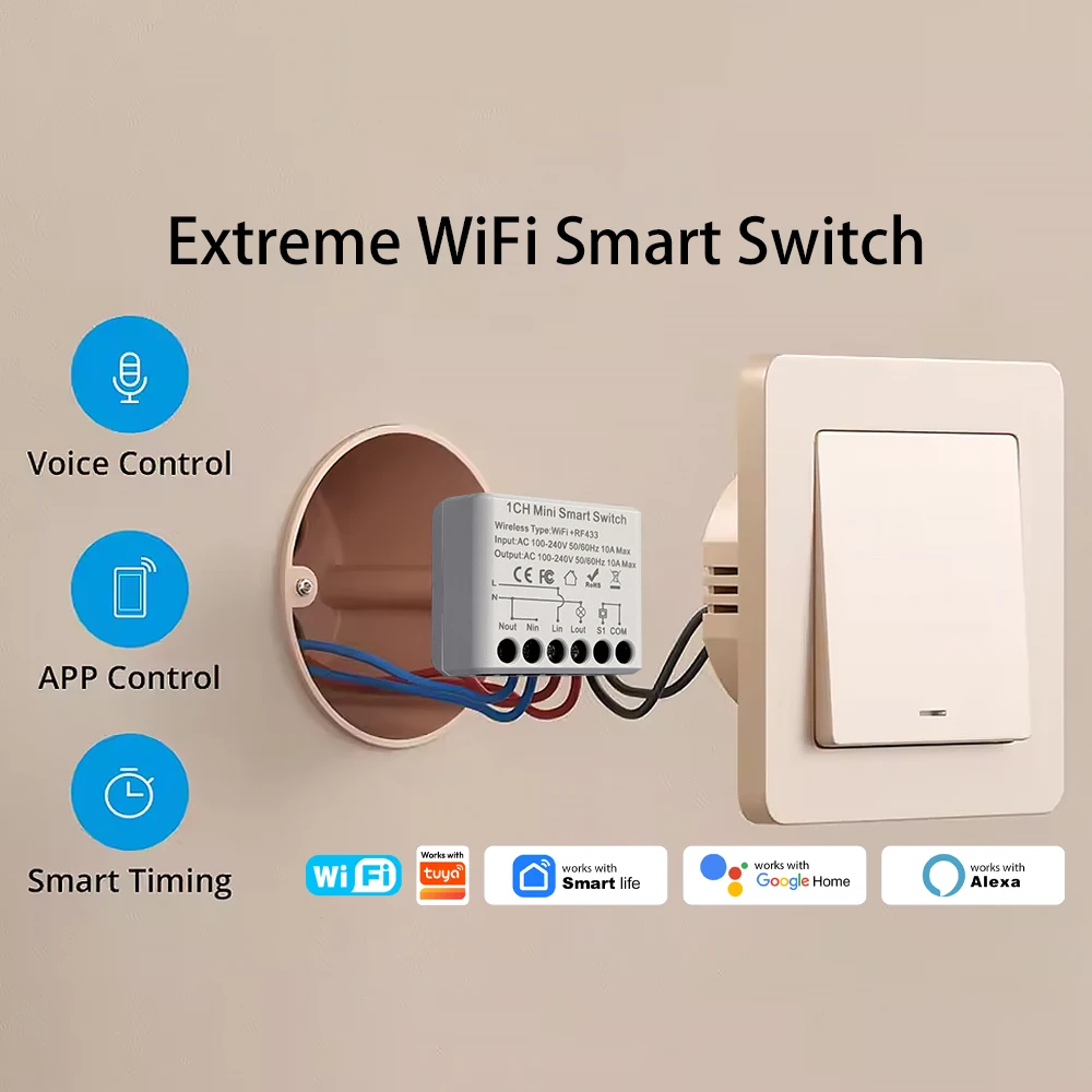 MANHOT WiFi RF433mhz Smart Switch Module Smart Home Wireless Push Button Relay Switch Via Alexa Google Home Alice Smart Life App