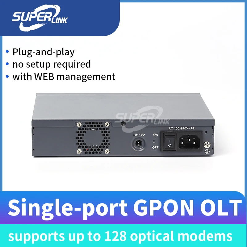 GPON OLT Single Port - Plug & Play, 128 ONU Support, Web Managed, 10G Uplink, Compact Design