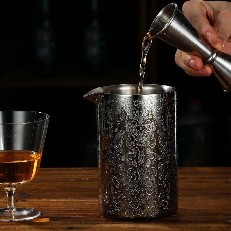 Double Wall Mixing Tin Cocktail Mixing Glass W Etched Spirit Pattern, 10 oz. (580 ml), Stainless Steel