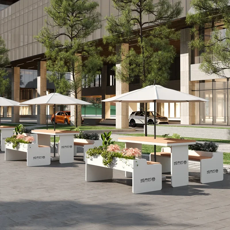 Outdoor Bench with Flower Box Seat Combination for Commercial Street Cafe Park Landscape Flower Bed Long Card Seat