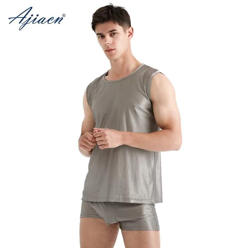 

Мужское нижнее белье с защитой от электромагнитного излучения, вязаный комплект из серебряного волокна с короткими рукавами и защитой от радиации