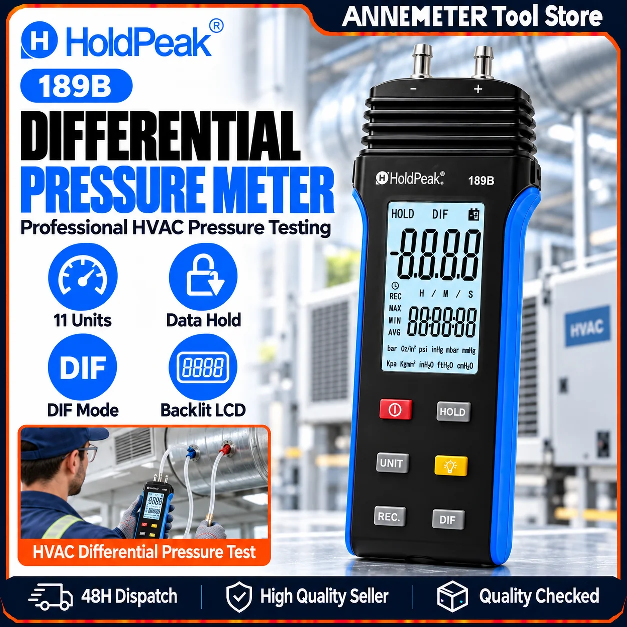 Digital Pressure Gauge 30.00 Psi Professional Barometer Differential Pressure Gauge 11 Selectable Units Ventilation Burner