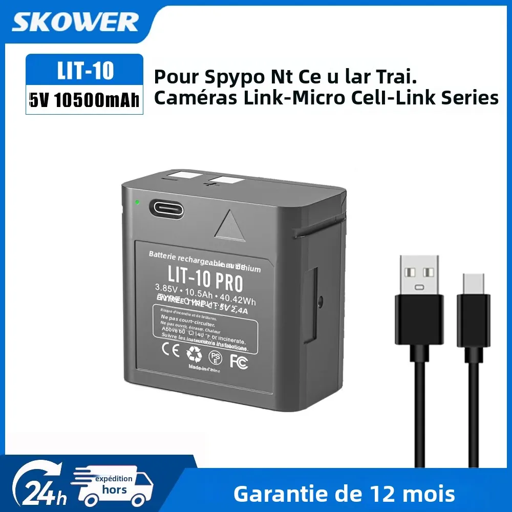Batterie au lithium SKOWER 10500mAh Lit-10 pour les caméras de chasse cellulaires Spypoint Link-Micro Cell-Link LM2 Link-Micro-S-LTE