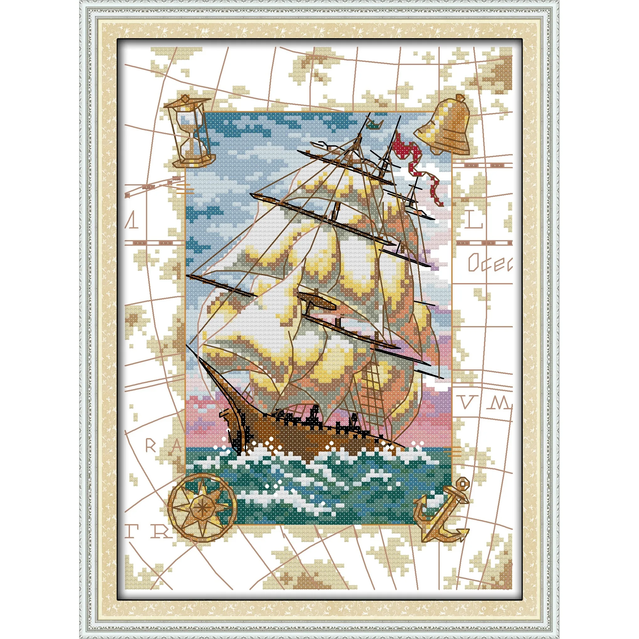 

Soulgift News Pre-Printed Cross Stitch Kit, Stamped Aida Fabric with DMC Threads, Embroidery Kit - Voyage