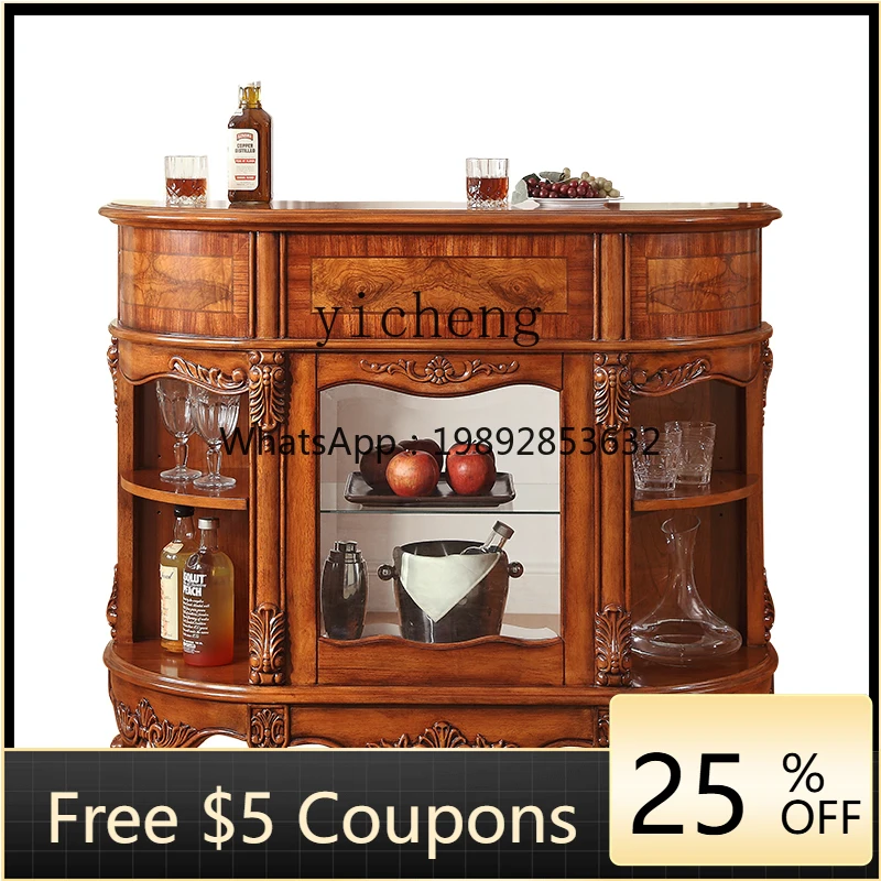 

BB Bar Table European Solid Wood Bar Counter Living Room Household Semicircular Water Bar Counter Foyer Cabinet