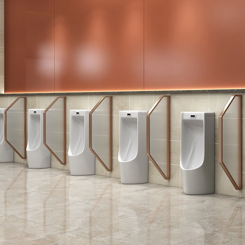 Urinal glass partition in public bathroom