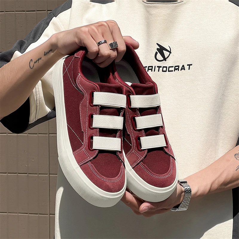 

HKDQ повседневные кроссовки на платформе в стиле ретро, мужские эластичные парусиновые кроссовки без шнуровки, мужская дышащая вулканизированная обувь, мужская обувь для скейтборда