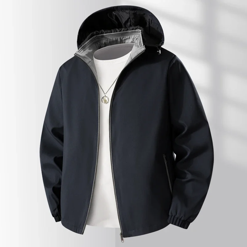 แจ็คเก็ตผู้ชายใหม่ 2025 แจ็คเก็ตธุรกิจระดับพรีเมียม แจ็คเก็ตมีฮู้ดสำหรับฤดูใบไม้ร่วง เสื้อคลุมผู้ชายสีพื้น เสื้อผ้าผู้ชายแนวสตรีทแวร์