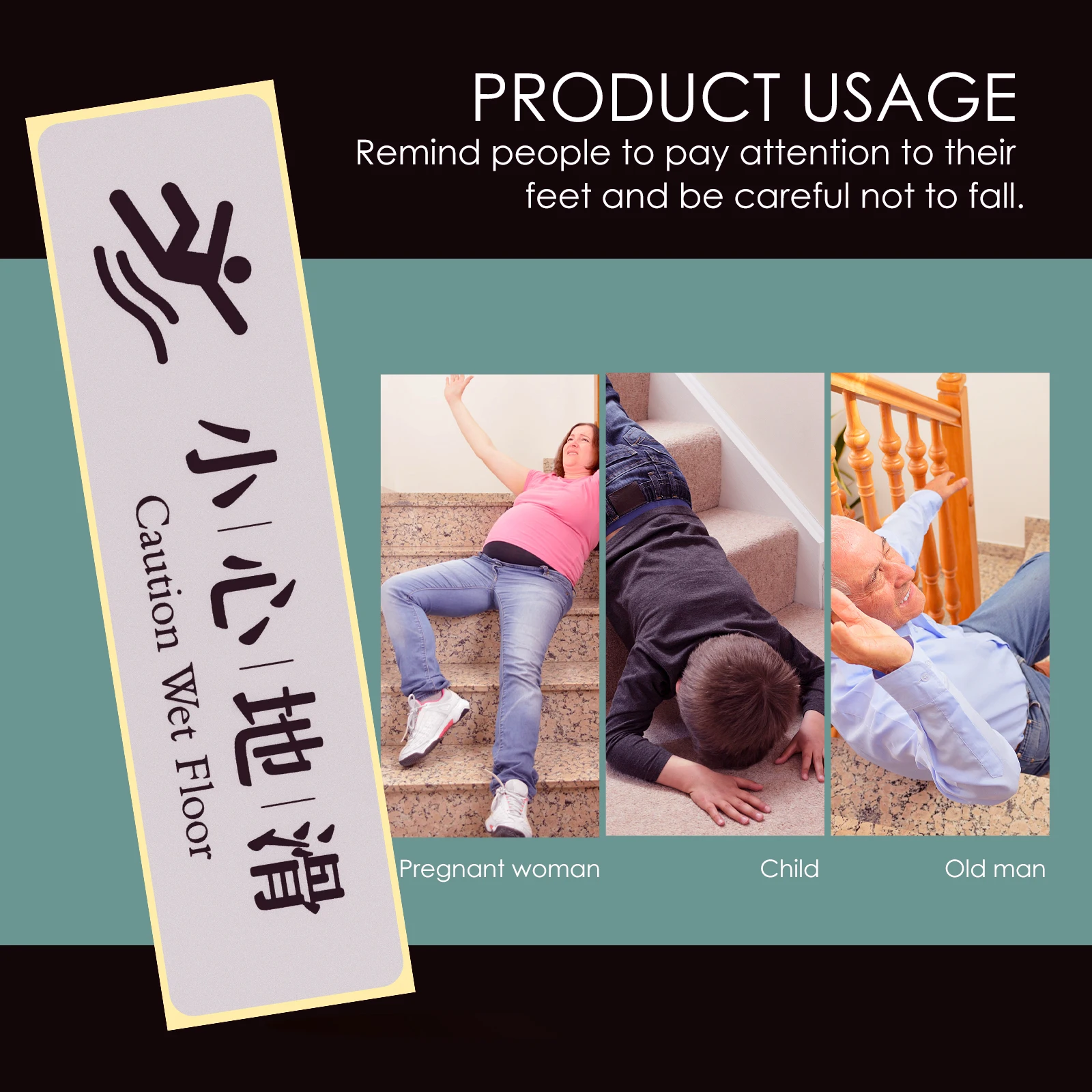 4 Pcs Safety Warning Sign Adhesive Floor Decal Caution Cell Phone PVC Sticker Wet Signs Reminding Baby