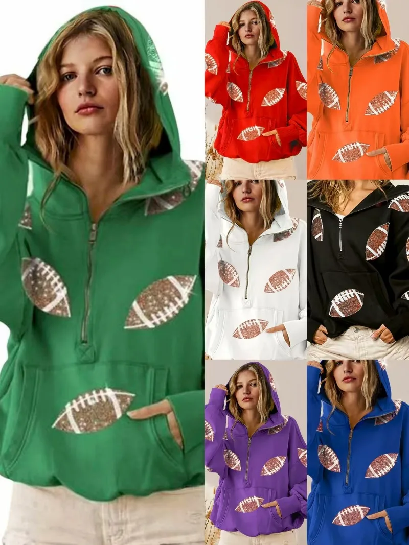 

Европейские и американские толстовки с рисунком регби 2025 года, женские и мужские толстовки с полумолнией, готический уличный пуловер в стиле Харадзюку, повседневная свободная спортивная одежда