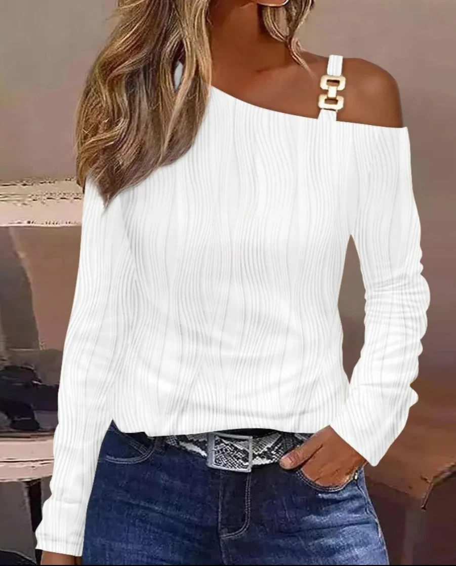 

Женская блузка с открытыми плечами, длинным рукавом, повседневная, жаккардовая, с узлом, туника