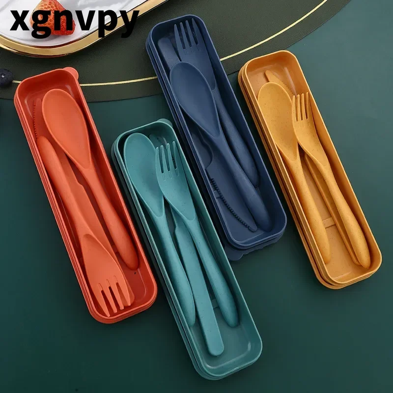 Xgnvpy Tableware Set Wheat Straw Knife, Fork and Spoon Three-piece Set for Children and Students Home Portable Complete Set