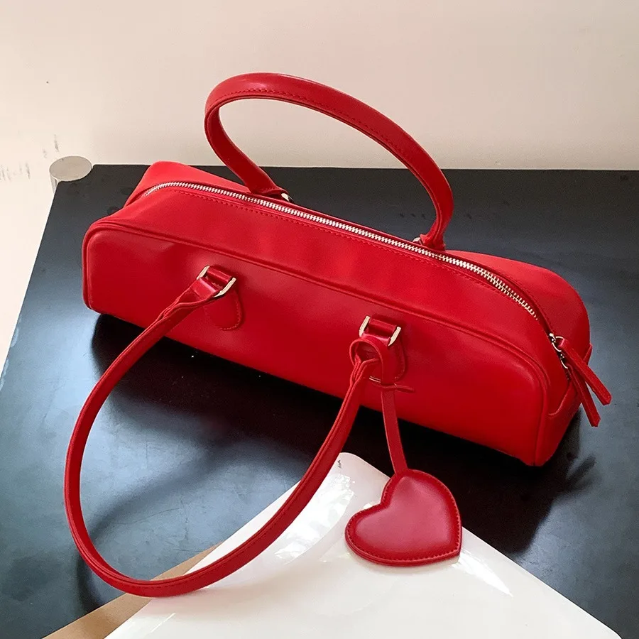 Design Red Large Red PU Leather Shoulder Bags For Women 2024 New Korean Fashion Trend Designer Underarm Bag Females Handbags