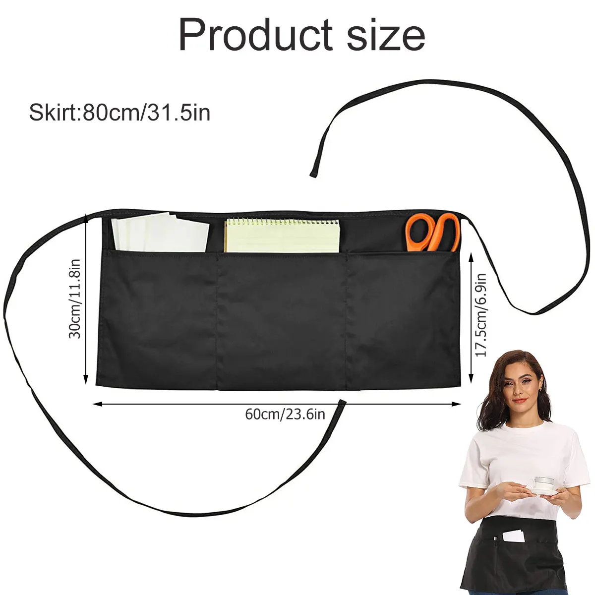 2Pcs Black Waiter Aprons Catering Baking Bar Hotel Waiter Kitchen Home Half Apron Restaurant Cotton Short Waist Aprons