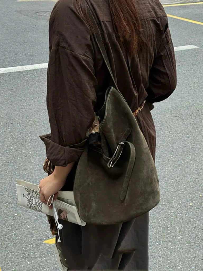 

ABN Autumn Winter Frosted Leather Tote Bag Women Large Capaci Commuter Single oulder Slant Cross Water Buet Bag