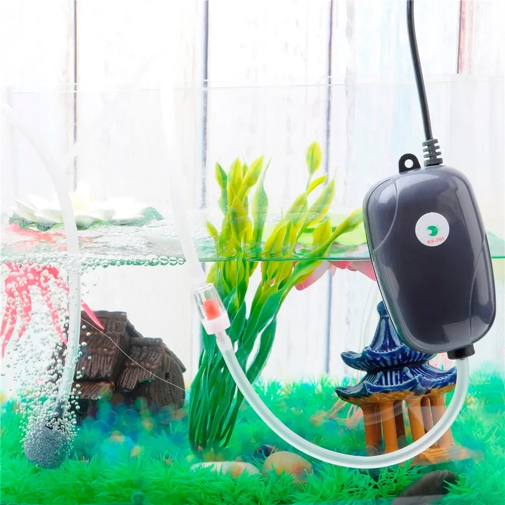 Aquarium Air Pump Fish Tank Mini คอมเพรสเซอร์ Single Double Outlet ตรวจสอบวาล์วท่อน้ำอุปกรณ์เสริม220V 3W 5W