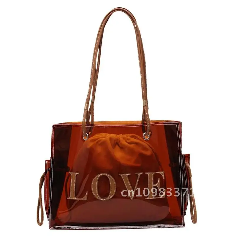 新しい女性の夏の透明ゼリーバッグ女性の大容量シングルショルダー通勤トートバッグ