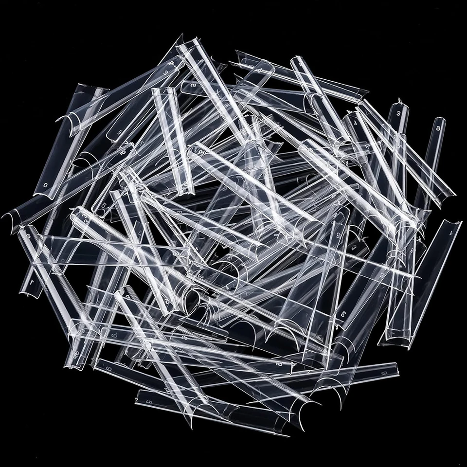 ARTAUG 120 piezas uñas postizas largas transparentes en forma de ataúd, sin curva en C, media cobertura para uñas acrílicas 3
