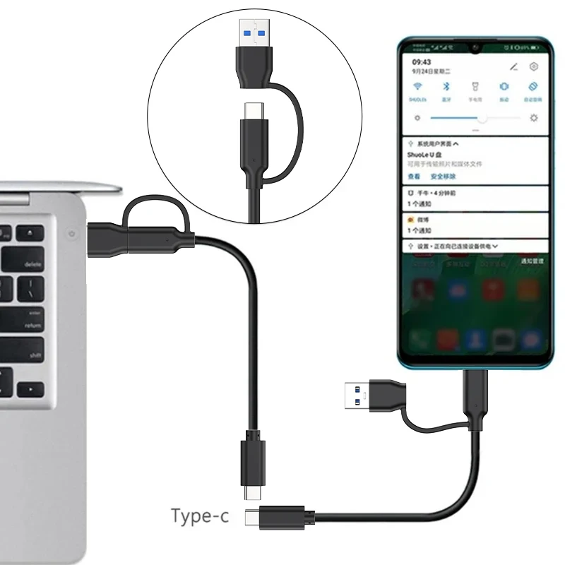 RSHTECH 2 in 1 USB C Cable Fast Charging 10Gbps Data Sync USB A/C 3.0 to USB Type C Cable for laptop tablet mobile phone