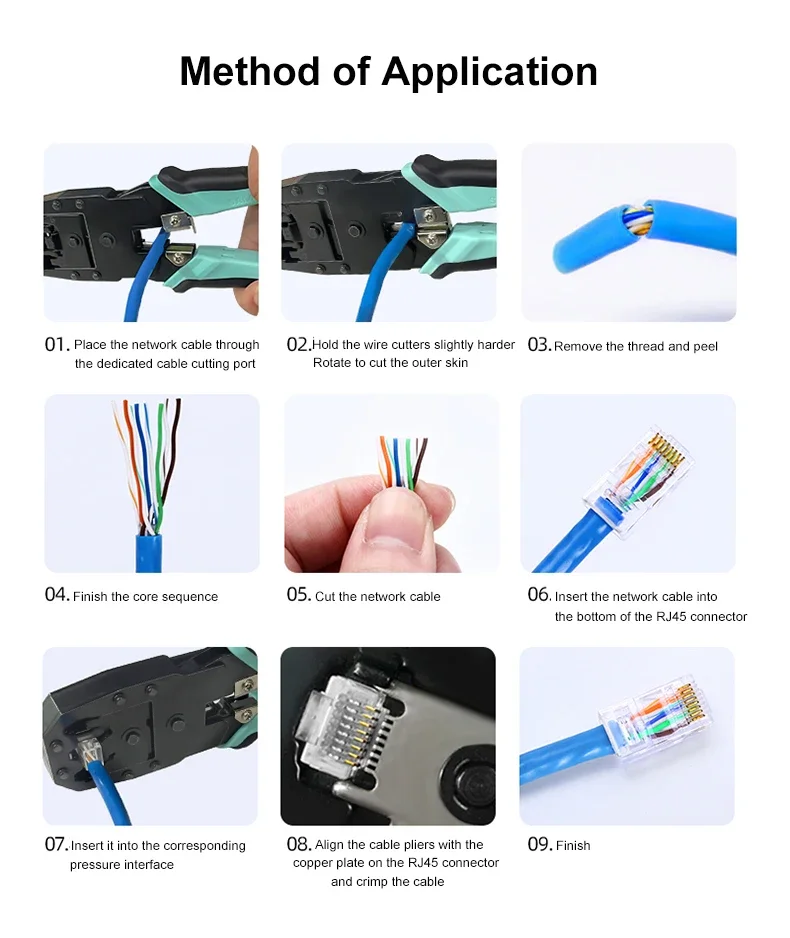 SAMZHE RJ45 Crimpzange 8P 6P 4P Crimper Stripper Cutter 3-in-1 für Cat7 Cat6 Cat5e 8P8C Modulare Steckverbinder Ethernet-Kabelwerkzeug – Detail 13