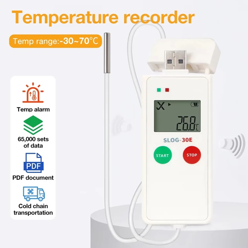 LCD Display USB Temp Data Logger 65000 Sets Datalogger PDF Report -30-70℃ Temperature Recorder for Food Medicines-ABFB