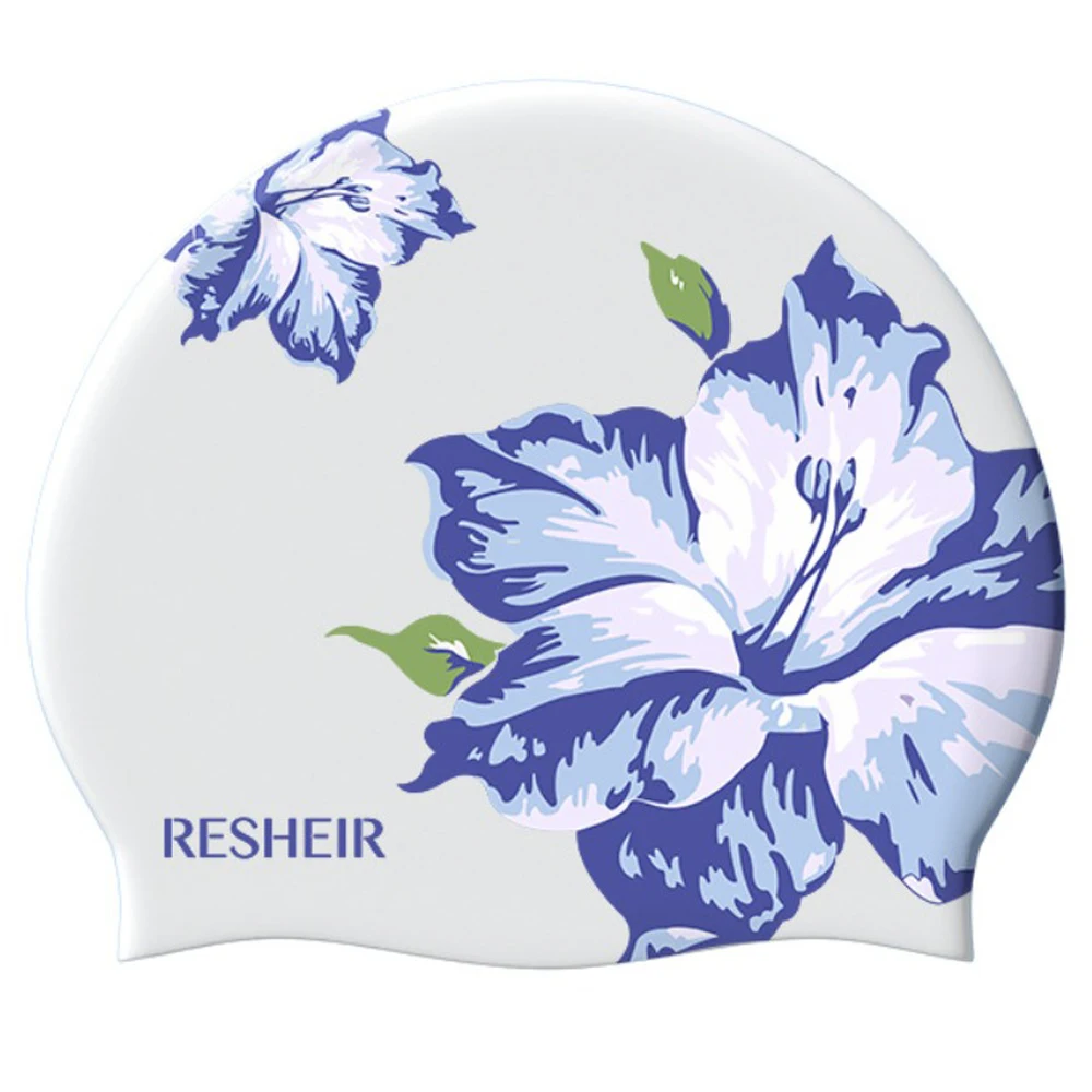 

Photography Props Silicone Swimming Cap Flower Pattern Elastic Diving Cap Long Hair Waterproof Bathing Cap Hot Spring