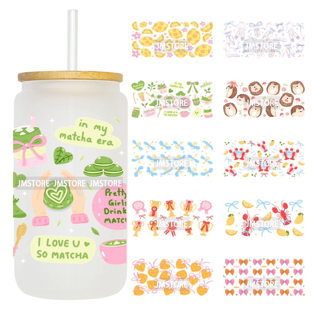

Наклейки для стаканов Matcha Sweets Girly Bow Lemon 16OZ UV DTF, готовые к применению, водонепроницаемые, для стеклянных стаканов Libbey.