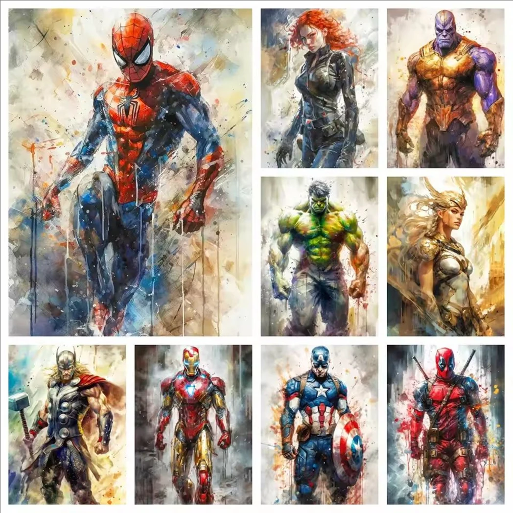 

Marvel Movie Art Poster Spider Man Iron Man Deadpool Canvas Painting Classic Anime Character Mural Home Wall Decoration Gift