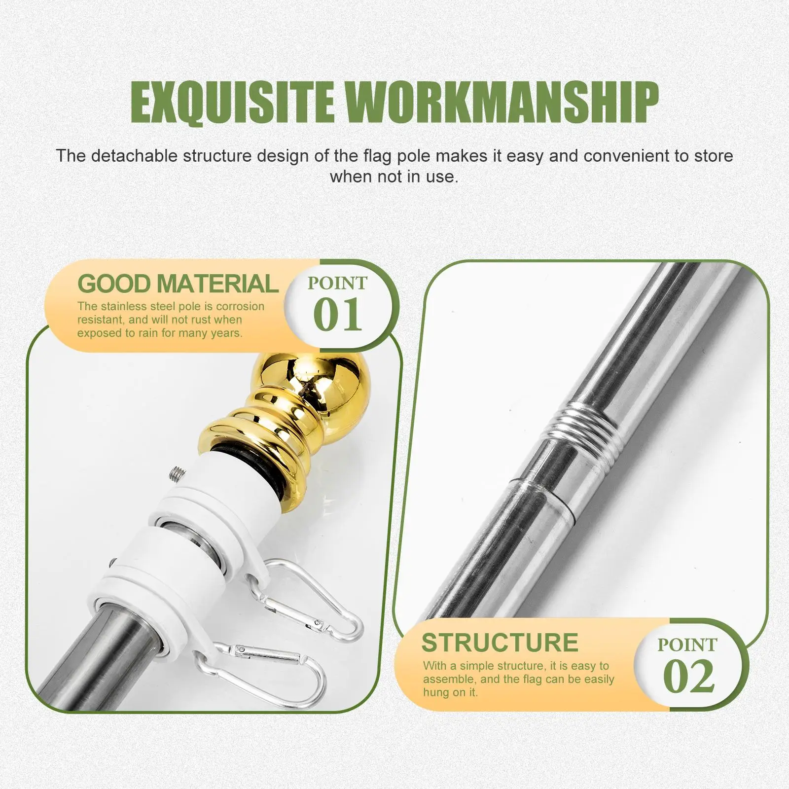 Portable Stainless Steel Flagpole Staff Outdoor Solar Lights Camping Rustproof Rod
