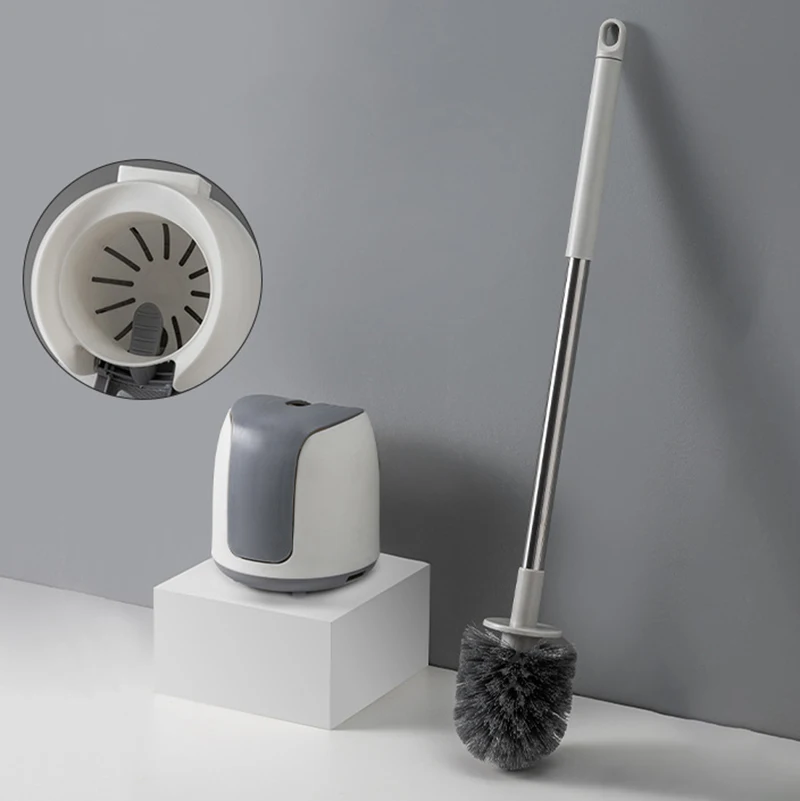 2 Pack Toilet Bowl Brush and Holder for Bathroom, Self Closing Toilet Bowl Cleaner with Long Stainless Steel Handle