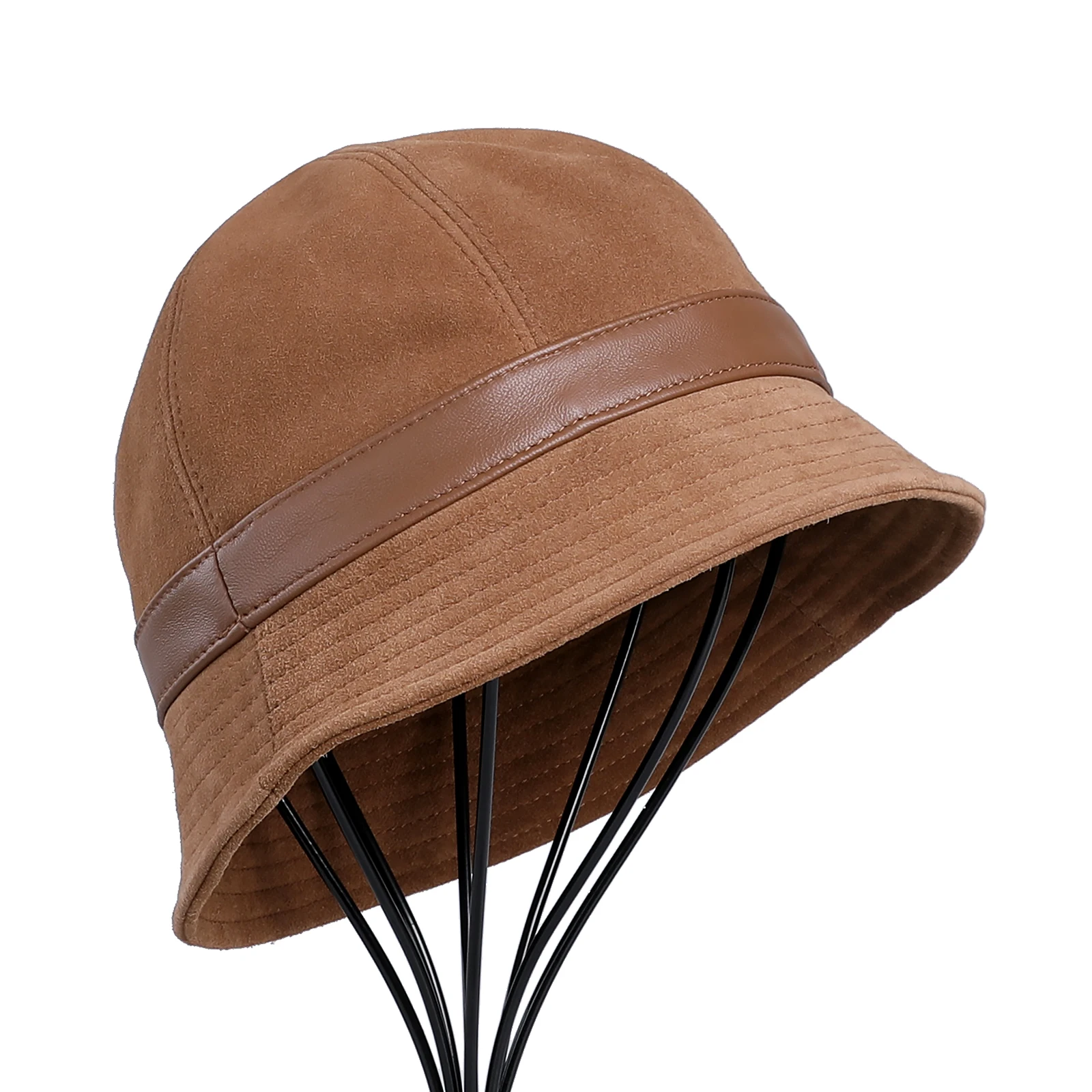 BOONJOVIA 100% Genuine Sheepskin Suede Leather Bucket Hat For Women Fashion Lady Real Leather Sun Fishmen Caps