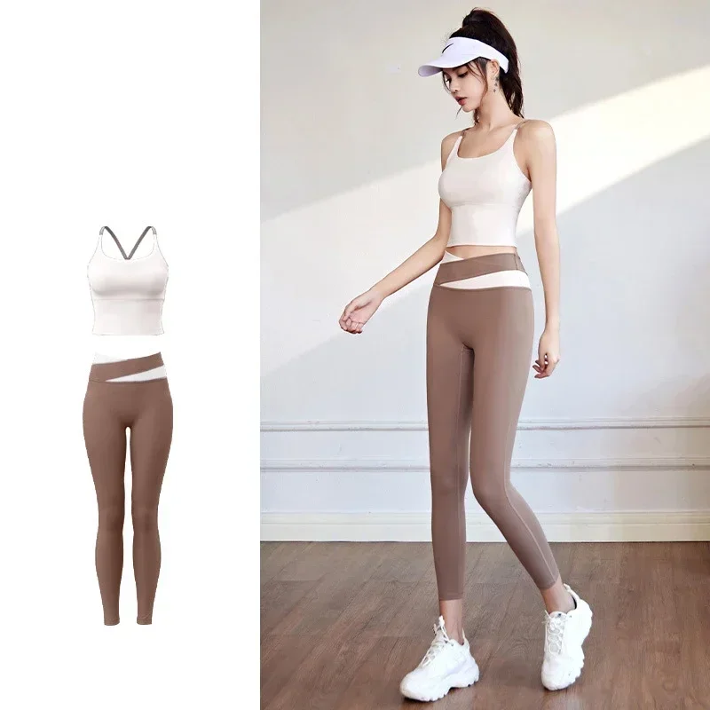 

Women's Yoga Set 2 Pieces Seamless Workout Slim-fitting Sportswear Leggings and Spaghetti Strap High-elasticity Bra Leggings