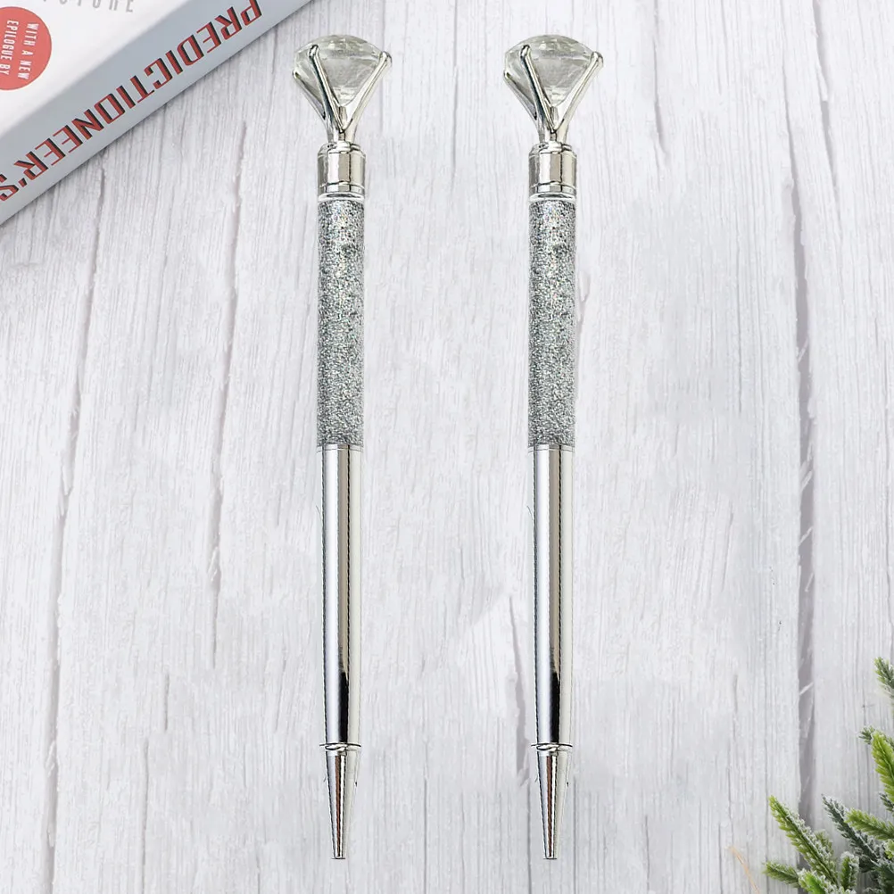 

2Pcs Metal Ball Point Pen with Large Sparkling Crystal Diamond Decor Luxury Writing Tool for Graduation Gifts Office School Use