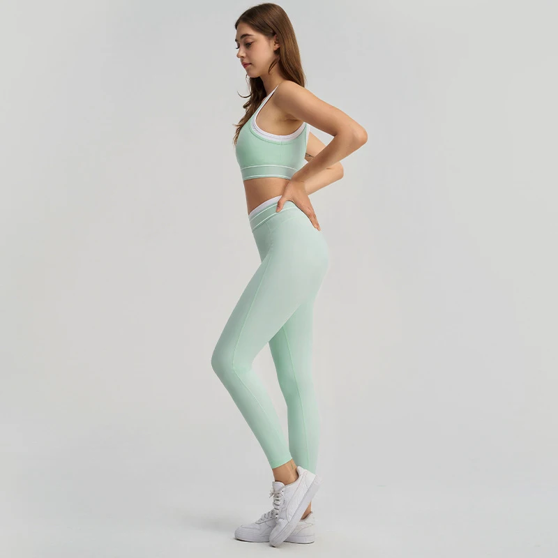 SharpStar Women's Color-blocked Yoga Set 2pcs Hip Lifting Running Sports Set High Support Yoga Suit Shockproof Workout Clothes